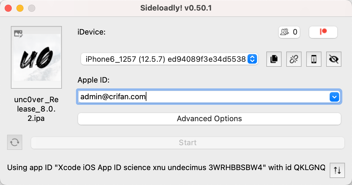 sideloadly_unc0ver_using_app_id