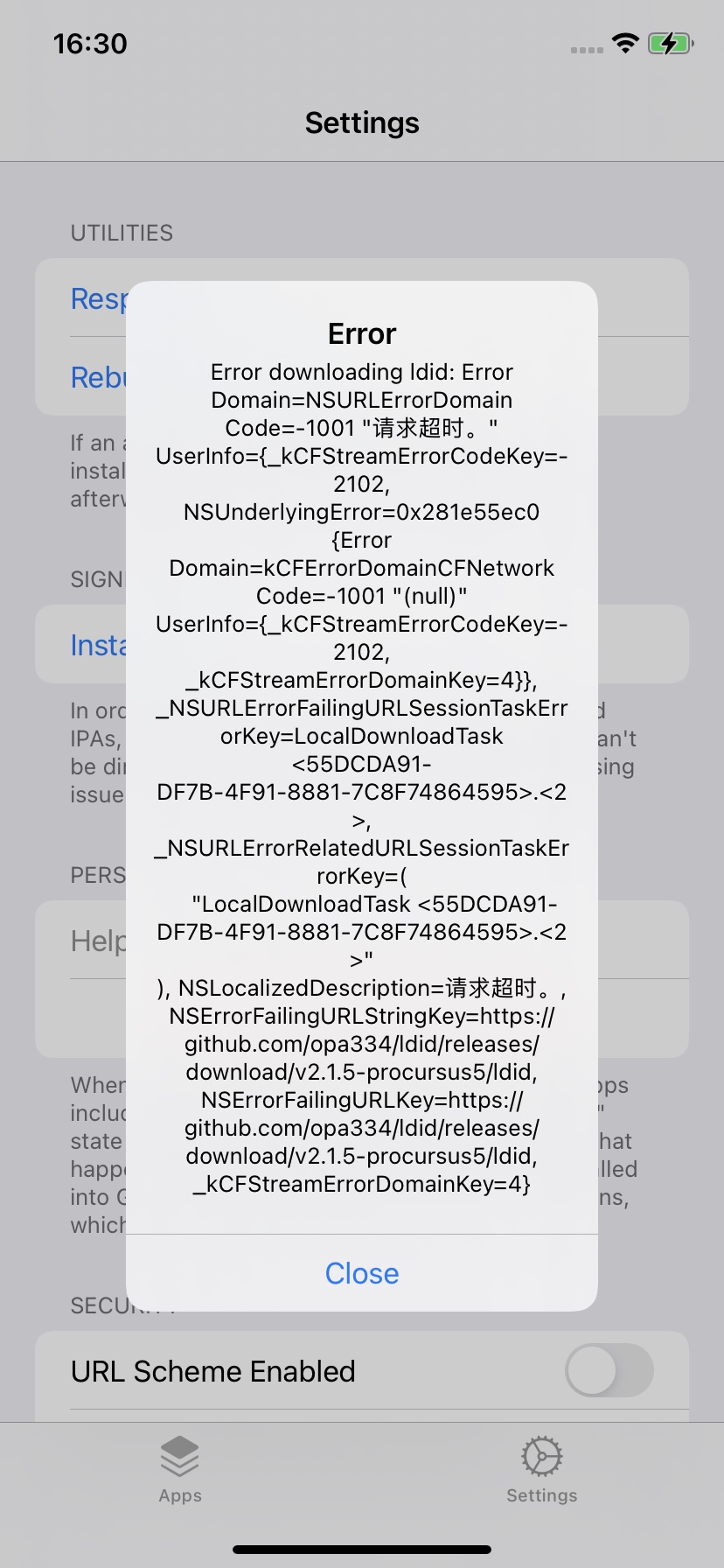 trollstore_errror_downloading_ldid_1001