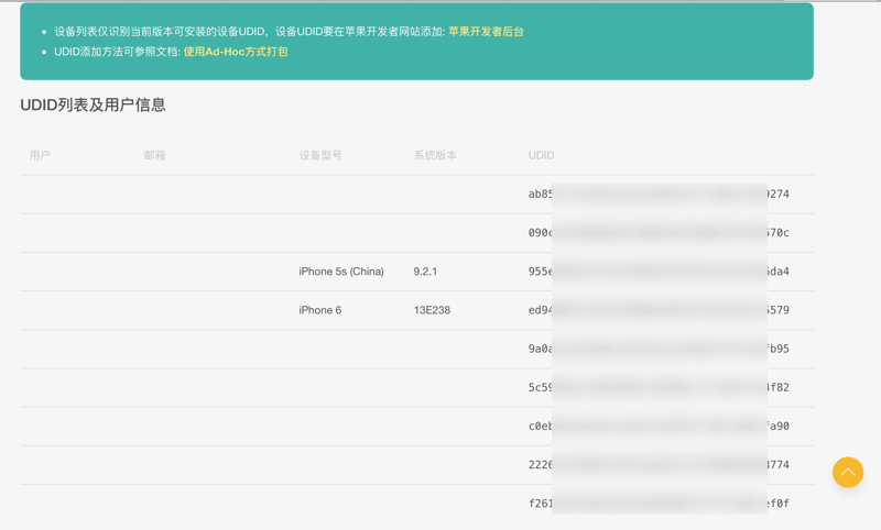 fir.im中iOS的app的设备列表